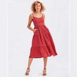 🌻Sundry for Anthropologie Elena Striped Tiered Button Front Midi Dress